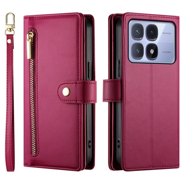 For Redmi K70 Ultra Nine Card-slot Zipper Wallet Bag Leather Phone Case(Red) - Xiaomi Cases by PMC Jewellery | Online Shopping South Africa | PMC Jewellery | Buy Now Pay Later Mobicred