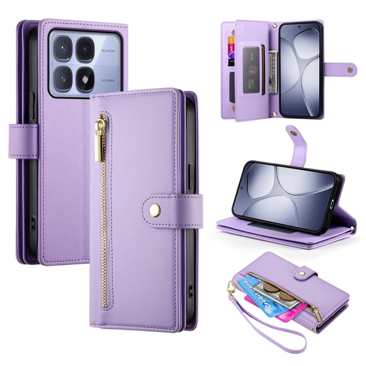 For Redmi K70 Ultra Nine Card-slot Zipper Wallet Bag Leather Phone Case(Purple) - Xiaomi Cases by PMC Jewellery | Online Shopping South Africa | PMC Jewellery | Buy Now Pay Later Mobicred