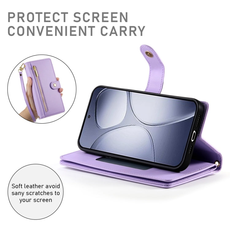 For Redmi K70 Ultra Nine Card-slot Zipper Wallet Bag Leather Phone Case(Purple) - Xiaomi Cases by PMC Jewellery | Online Shopping South Africa | PMC Jewellery | Buy Now Pay Later Mobicred