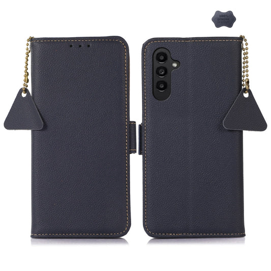 For Samsung Galaxy S24 FE 5G Side-Magnetic TJ Genuine Leather RFID Phone Case(Blue) - Galaxy S24 FE 5G Cases by PMC Jewellery | Online Shopping South Africa | PMC Jewellery | Buy Now Pay Later Mobicred