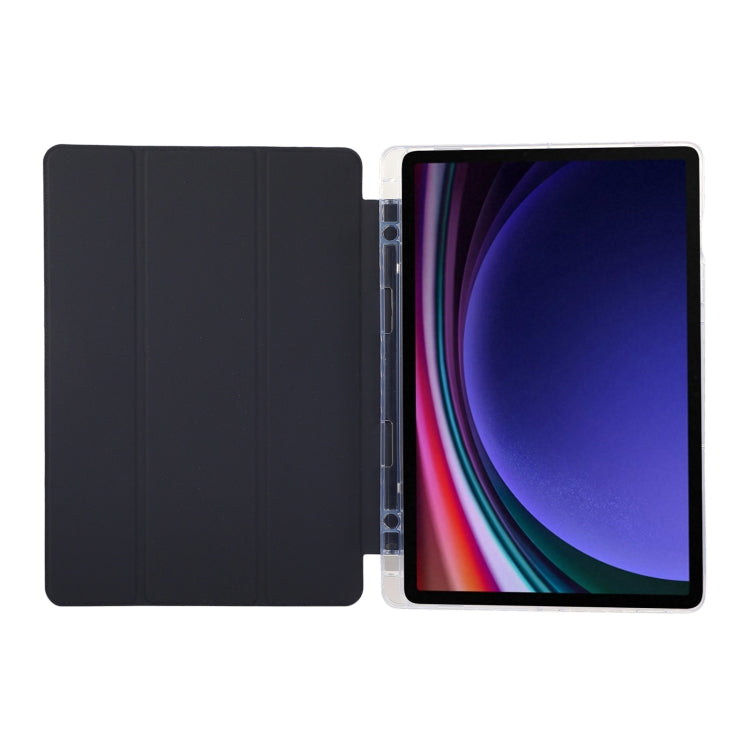 For Samsung Galaxy Tab S9 / S9 FE Carbon Fiber Clear Acrylic 3-Fold Leather Tablet Case(Dark Blue) - Galaxy Tab S9 Cases by PMC Jewellery | Online Shopping South Africa | PMC Jewellery | Buy Now Pay Later Mobicred