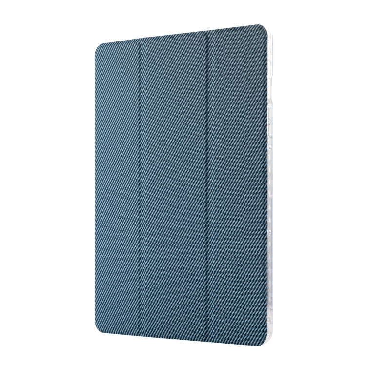 For Samsung Galaxy Tab S9 / S9 FE Carbon Fiber Clear Acrylic 3-Fold Leather Tablet Case(Blue) - Galaxy Tab S9 Cases by PMC Jewellery | Online Shopping South Africa | PMC Jewellery | Buy Now Pay Later Mobicred