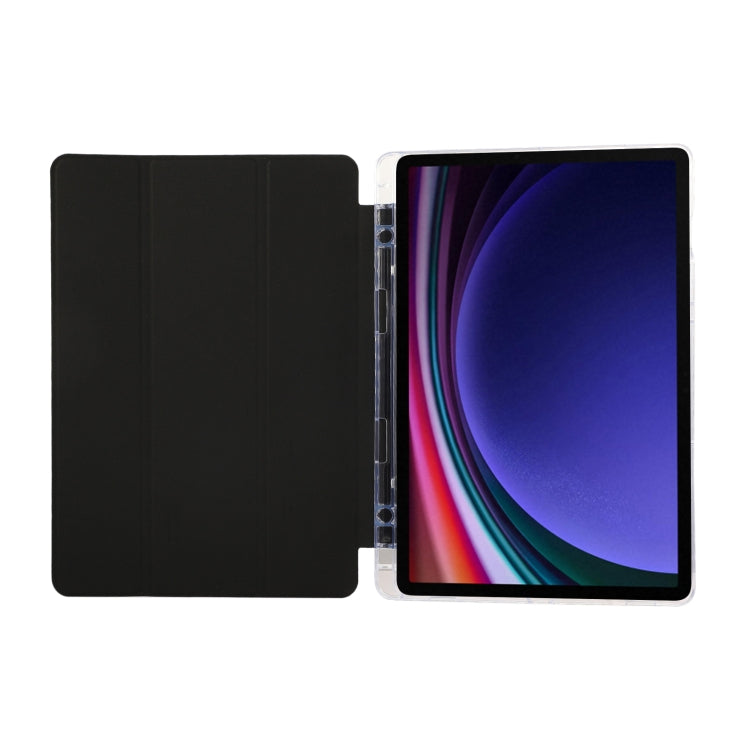 For Samsung Galaxy Tab S9 / S9 FE Carbon Fiber Clear Acrylic 3-Fold Leather Tablet Case(Black) - Galaxy Tab S9 Cases by PMC Jewellery | Online Shopping South Africa | PMC Jewellery | Buy Now Pay Later Mobicred