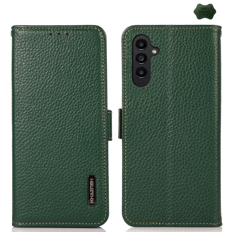 For Samsung Galaxy S24 FE 5G KHAZNEH Side-Magnetic Litchi Genuine Leather RFID Phone Case(Green) - Galaxy S24 FE 5G Cases by PMC Jewellery | Online Shopping South Africa | PMC Jewellery | Buy Now Pay Later Mobicred