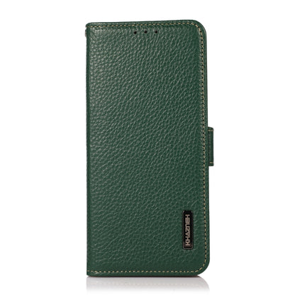 For Samsung Galaxy S24 FE 5G KHAZNEH Side-Magnetic Litchi Genuine Leather RFID Phone Case(Green) - Galaxy S24 FE 5G Cases by PMC Jewellery | Online Shopping South Africa | PMC Jewellery | Buy Now Pay Later Mobicred