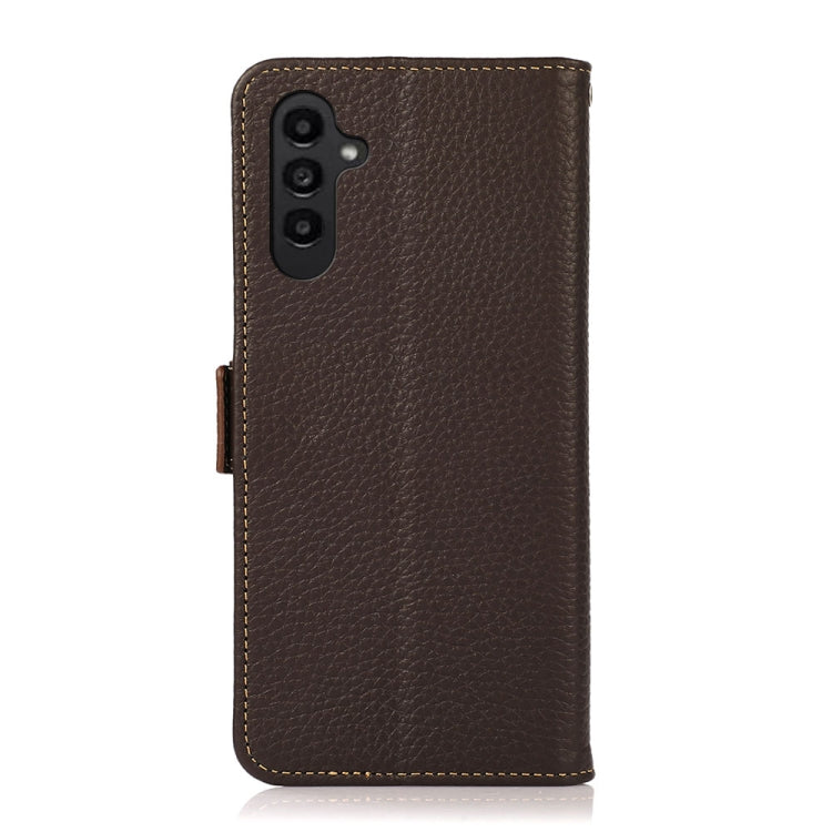 For Samsung Galaxy S24 FE 5G KHAZNEH Side-Magnetic Litchi Genuine Leather RFID Phone Case(Brown) - Galaxy S24 FE 5G Cases by PMC Jewellery | Online Shopping South Africa | PMC Jewellery | Buy Now Pay Later Mobicred