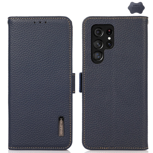 For Samsung Galaxy S25 Ultra 5G KHAZNEH Side-Magnetic Litchi Genuine Leather RFID Phone Case(Blue) - Galaxy S25 Ultra 5G Cases by PMC Jewellery | Online Shopping South Africa | PMC Jewellery | Buy Now Pay Later Mobicred