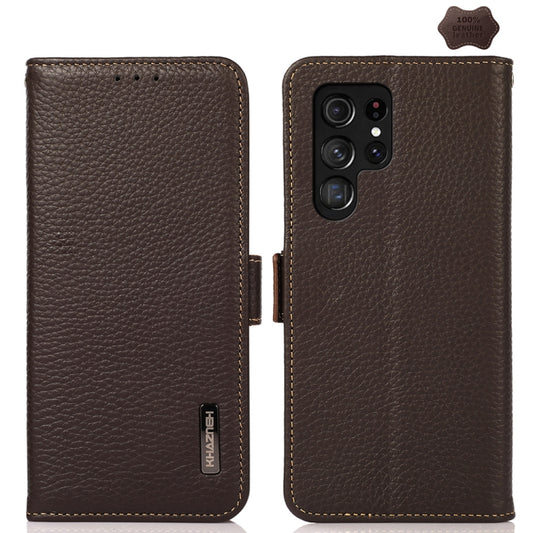 For Samsung Galaxy S25 Ultra 5G KHAZNEH Side-Magnetic Litchi Genuine Leather RFID Phone Case(Brown) - Galaxy S25 Ultra 5G Cases by PMC Jewellery | Online Shopping South Africa | PMC Jewellery | Buy Now Pay Later Mobicred