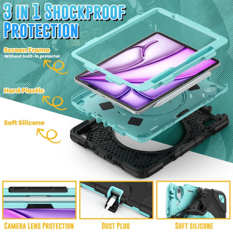 For iPad Air 11 2025 / 2024 Spider Rotation Handle Silicone Hybrid PC Tablet Case(Black Light Blue) - iPad Air 11 2025 / 2024 Cases by PMC Jewellery | Online Shopping South Africa | PMC Jewellery | Buy Now Pay Later Mobicred