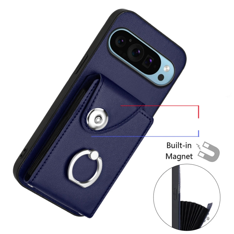 For Google Pixel 9 / 9 Pro Organ Card Bag Ring Holder Phone Case with Long Lanyard(Blue) - Google Cases by PMC Jewellery | Online Shopping South Africa | PMC Jewellery | Buy Now Pay Later Mobicred