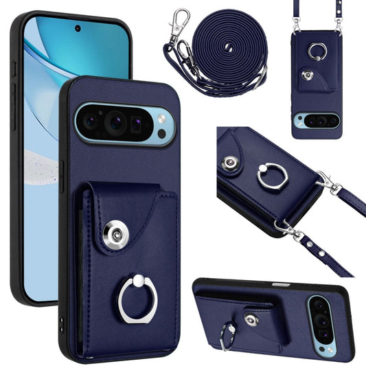 For Google Pixel 9 Pro XL Organ Card Bag Ring Holder Phone Case with Long Lanyard(Blue) - Google Cases by PMC Jewellery | Online Shopping South Africa | PMC Jewellery | Buy Now Pay Later Mobicred