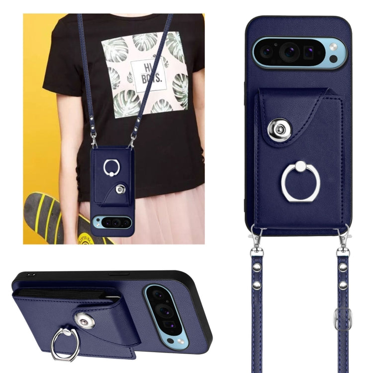 For Google Pixel 9 Pro XL Organ Card Bag Ring Holder Phone Case with Long Lanyard(Blue) - Google Cases by PMC Jewellery | Online Shopping South Africa | PMC Jewellery | Buy Now Pay Later Mobicred