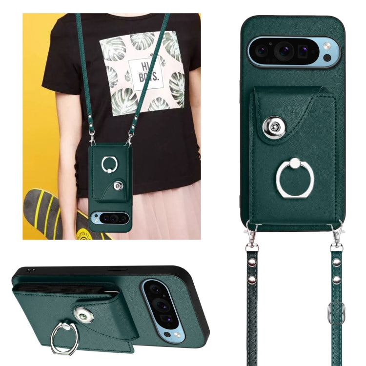 For Google Pixel 9 Pro XL Organ Card Bag Ring Holder Phone Case with Long Lanyard(Green) - Google Cases by PMC Jewellery | Online Shopping South Africa | PMC Jewellery | Buy Now Pay Later Mobicred