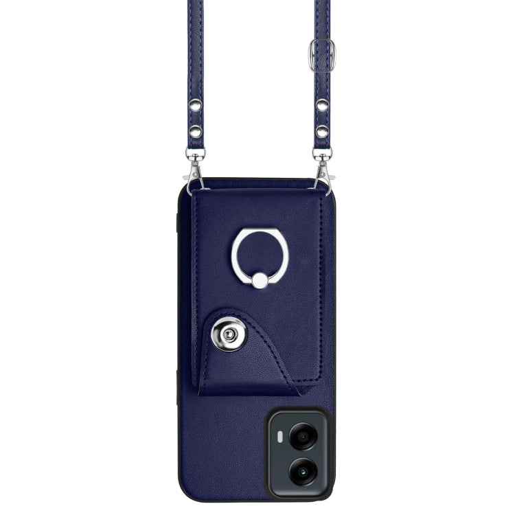 For Motorola Moto G 5G 2024 Organ Card Bag Ring Holder Phone Case with Long Lanyard(Blue) - Motorola Cases by PMC Jewellery | Online Shopping South Africa | PMC Jewellery | Buy Now Pay Later Mobicred