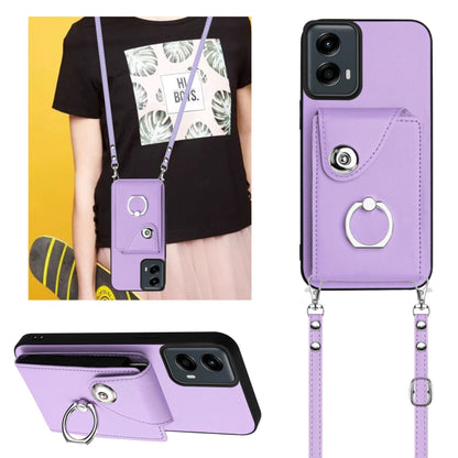 For Motorola Moto G 5G 2024 Organ Card Bag Ring Holder Phone Case with Long Lanyard(Purple) - Motorola Cases by PMC Jewellery | Online Shopping South Africa | PMC Jewellery | Buy Now Pay Later Mobicred