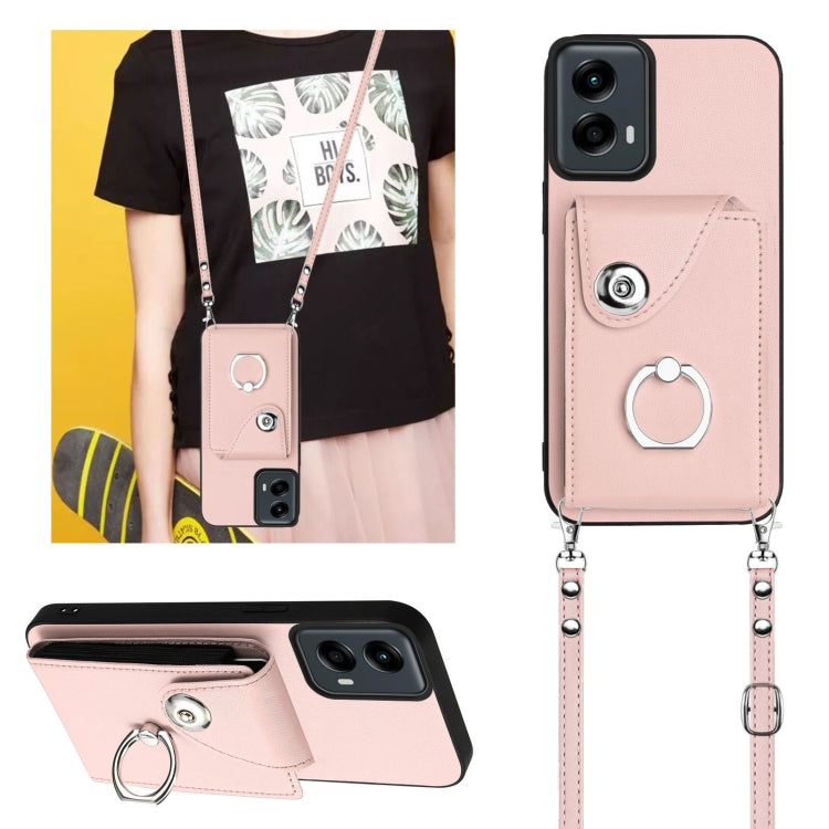 For Motorola Moto G 5G 2024 Organ Card Bag Ring Holder Phone Case with Long Lanyard(Pink) - Motorola Cases by PMC Jewellery | Online Shopping South Africa | PMC Jewellery | Buy Now Pay Later Mobicred