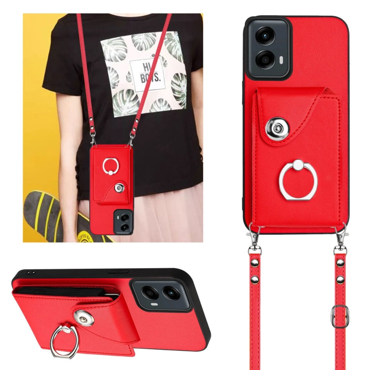 For Motorola Moto G 5G 2024 Organ Card Bag Ring Holder Phone Case with Long Lanyard(Red) - Motorola Cases by PMC Jewellery | Online Shopping South Africa | PMC Jewellery | Buy Now Pay Later Mobicred