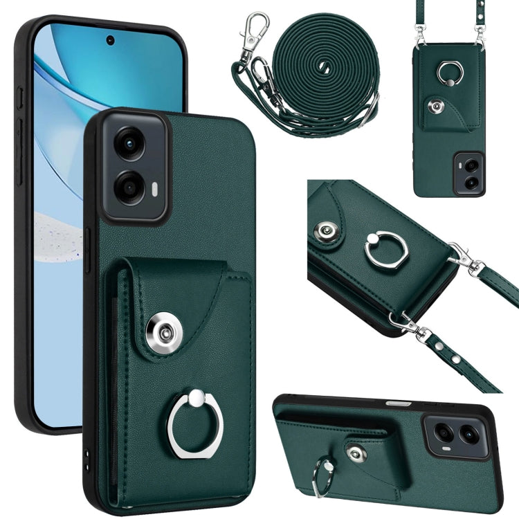 For Motorola Moto G 5G 2024 Organ Card Bag Ring Holder Phone Case with Long Lanyard(Green) - Motorola Cases by PMC Jewellery | Online Shopping South Africa | PMC Jewellery | Buy Now Pay Later Mobicred