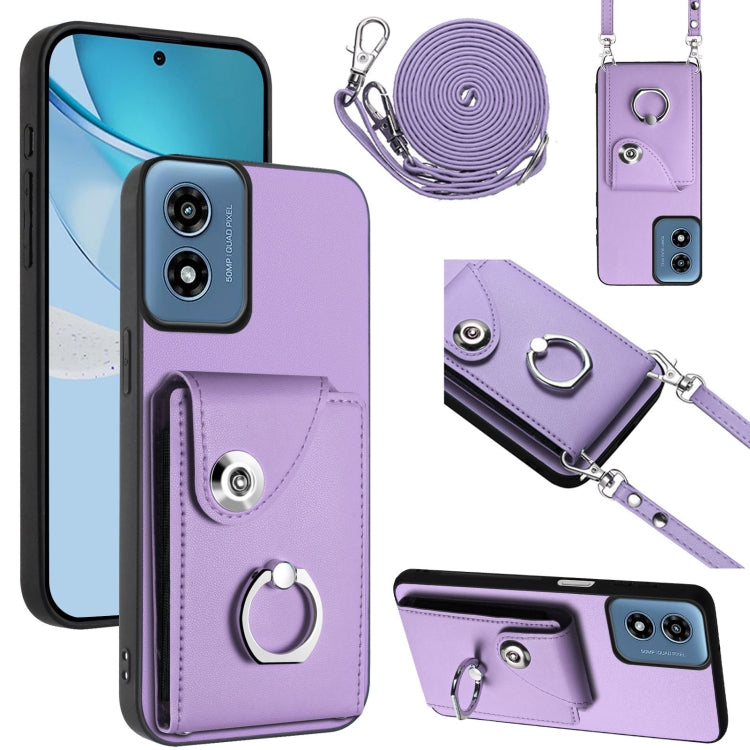 For Motorola Moto G Play 2024 5G Organ Card Bag Ring Holder Phone Case with Long Lanyard(Purple) - Motorola Cases by PMC Jewellery | Online Shopping South Africa | PMC Jewellery | Buy Now Pay Later Mobicred