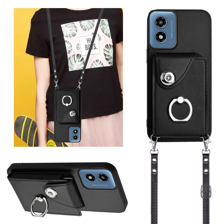 For Motorola Moto G Play 2024 5G Organ Card Bag Ring Holder Phone Case with Long Lanyard(Black) - Motorola Cases by PMC Jewellery | Online Shopping South Africa | PMC Jewellery | Buy Now Pay Later Mobicred