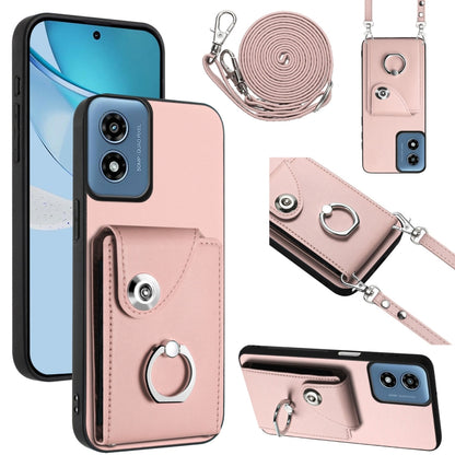 For Motorola Moto G Play 2024 5G Organ Card Bag Ring Holder Phone Case with Long Lanyard(Pink) - Motorola Cases by PMC Jewellery | Online Shopping South Africa | PMC Jewellery | Buy Now Pay Later Mobicred