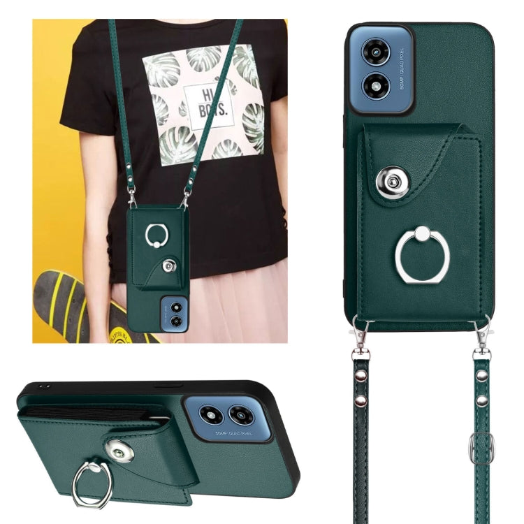 For Motorola Moto G Play 2024 5G Organ Card Bag Ring Holder Phone Case with Long Lanyard(Green) - Motorola Cases by PMC Jewellery | Online Shopping South Africa | PMC Jewellery | Buy Now Pay Later Mobicred