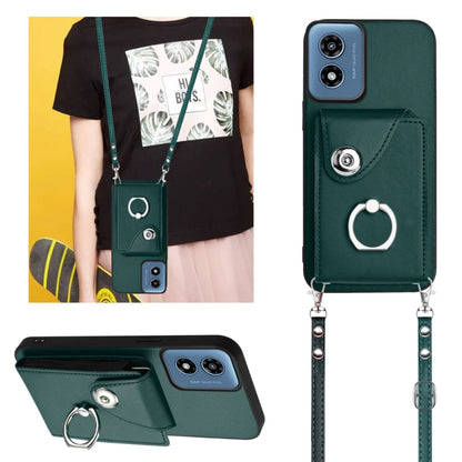 For Motorola Moto G Play 2024 5G Organ Card Bag Ring Holder Phone Case with Long Lanyard(Green) - Motorola Cases by PMC Jewellery | Online Shopping South Africa | PMC Jewellery | Buy Now Pay Later Mobicred