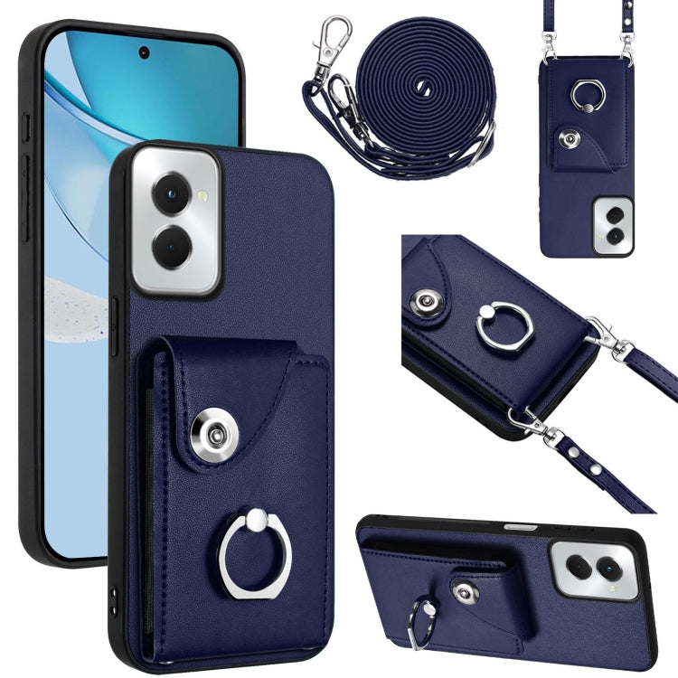 For Motorola Moto G Power 2024 5G Organ Card Bag Ring Holder Phone Case with Long Lanyard(Blue) - Motorola Cases by PMC Jewellery | Online Shopping South Africa | PMC Jewellery | Buy Now Pay Later Mobicred