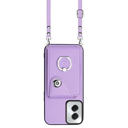 For Motorola Moto G Power 2024 5G Organ Card Bag Ring Holder Phone Case with Long Lanyard(Purple) - Motorola Cases by PMC Jewellery | Online Shopping South Africa | PMC Jewellery | Buy Now Pay Later Mobicred