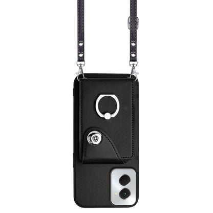 For Motorola Moto G Power 2024 5G Organ Card Bag Ring Holder Phone Case with Long Lanyard(Black) - Motorola Cases by PMC Jewellery | Online Shopping South Africa | PMC Jewellery | Buy Now Pay Later Mobicred