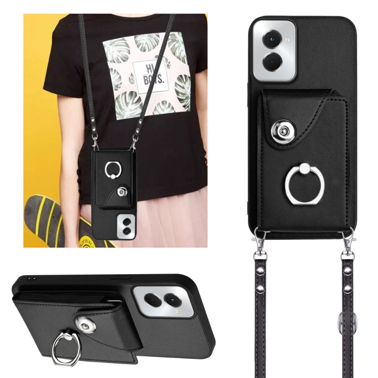 For Motorola Moto G Power 2024 5G Organ Card Bag Ring Holder Phone Case with Long Lanyard(Black) - Motorola Cases by PMC Jewellery | Online Shopping South Africa | PMC Jewellery | Buy Now Pay Later Mobicred