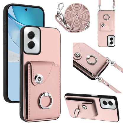 For Motorola Moto G Power 2024 5G Organ Card Bag Ring Holder Phone Case with Long Lanyard(Pink) - Motorola Cases by PMC Jewellery | Online Shopping South Africa | PMC Jewellery | Buy Now Pay Later Mobicred