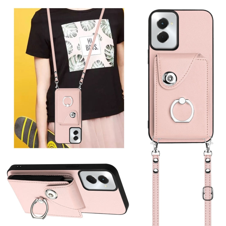 For Motorola Moto G Power 2024 5G Organ Card Bag Ring Holder Phone Case with Long Lanyard(Pink) - Motorola Cases by PMC Jewellery | Online Shopping South Africa | PMC Jewellery | Buy Now Pay Later Mobicred