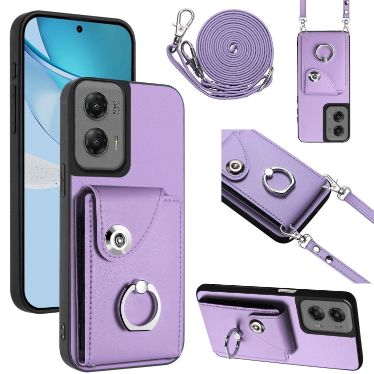 For Motorola Moto G Stylus 5G 2024 Organ Card Bag Ring Holder Phone Case with Long Lanyard(Purple) - Motorola Cases by PMC Jewellery | Online Shopping South Africa | PMC Jewellery | Buy Now Pay Later Mobicred