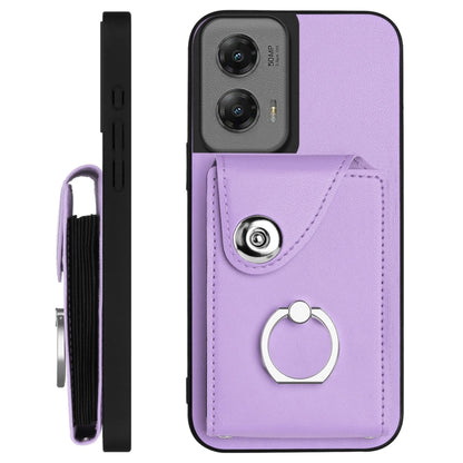 For Motorola Moto G Stylus 5G 2024 Organ Card Bag Ring Holder Phone Case with Long Lanyard(Purple) - Motorola Cases by PMC Jewellery | Online Shopping South Africa | PMC Jewellery | Buy Now Pay Later Mobicred