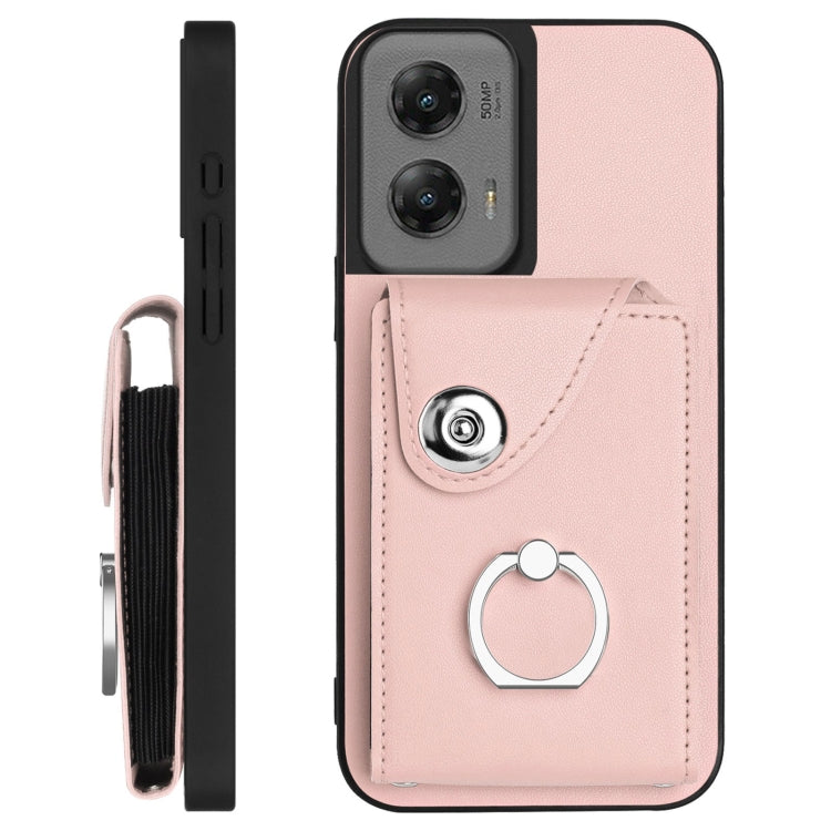 For Motorola Moto G Stylus 5G 2024 Organ Card Bag Ring Holder Phone Case with Long Lanyard(Pink) - Motorola Cases by PMC Jewellery | Online Shopping South Africa | PMC Jewellery | Buy Now Pay Later Mobicred