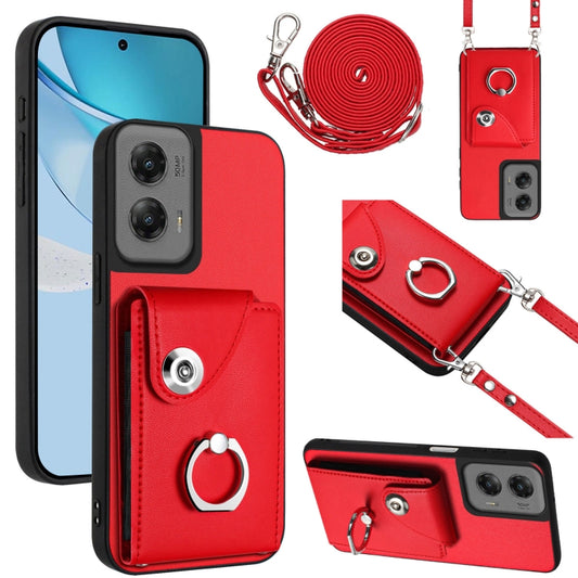 For Motorola Moto G Stylus 5G 2024 Organ Card Bag Ring Holder Phone Case with Long Lanyard(Red) - Motorola Cases by PMC Jewellery | Online Shopping South Africa | PMC Jewellery | Buy Now Pay Later Mobicred