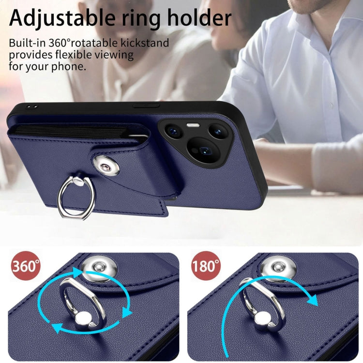 For Huawei Pura 70 Pro / 70 Pro+ Organ Card Bag Ring Holder Phone Case with Long Lanyard(Blue) - Huawei Cases by PMC Jewellery | Online Shopping South Africa | PMC Jewellery | Buy Now Pay Later Mobicred