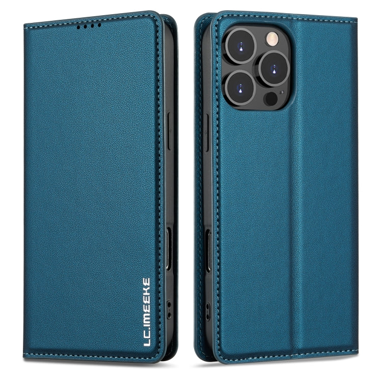 For iPhone 16 Pro LC.IMEEKE L1 Series Frosted Fine Texture PU Phone Case(Blue) - iPhone 16 Pro Cases by LC.IMEEKE | Online Shopping South Africa | PMC Jewellery | Buy Now Pay Later Mobicred