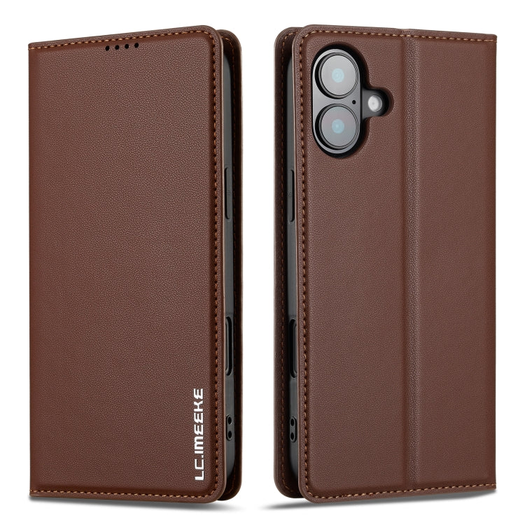 For iPhone 16 Plus LC.IMEEKE L1 Series Frosted Fine Texture PU Phone Case(Brown) - iPhone 16 Plus Cases by LC.IMEEKE | Online Shopping South Africa | PMC Jewellery | Buy Now Pay Later Mobicred