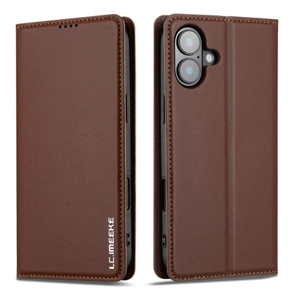 For iPhone 16 Plus LC.IMEEKE L1 Series Frosted Fine Texture PU Phone Case(Brown) - iPhone 16 Plus Cases by LC.IMEEKE | Online Shopping South Africa | PMC Jewellery | Buy Now Pay Later Mobicred