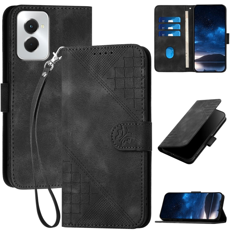 For Motorola Moto G Power 5G 2024 YX0080 Grid Butterfly Embossed Pattern Flip Leather Phone Case with Lanyard(Black) - Motorola Cases by PMC Jewellery | Online Shopping South Africa | PMC Jewellery | Buy Now Pay Later Mobicred