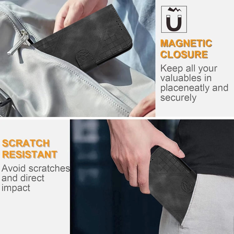 For Motorola Moto G Power 5G 2024 YX0080 Grid Butterfly Embossed Pattern Flip Leather Phone Case with Lanyard(Black) - Motorola Cases by PMC Jewellery | Online Shopping South Africa | PMC Jewellery | Buy Now Pay Later Mobicred