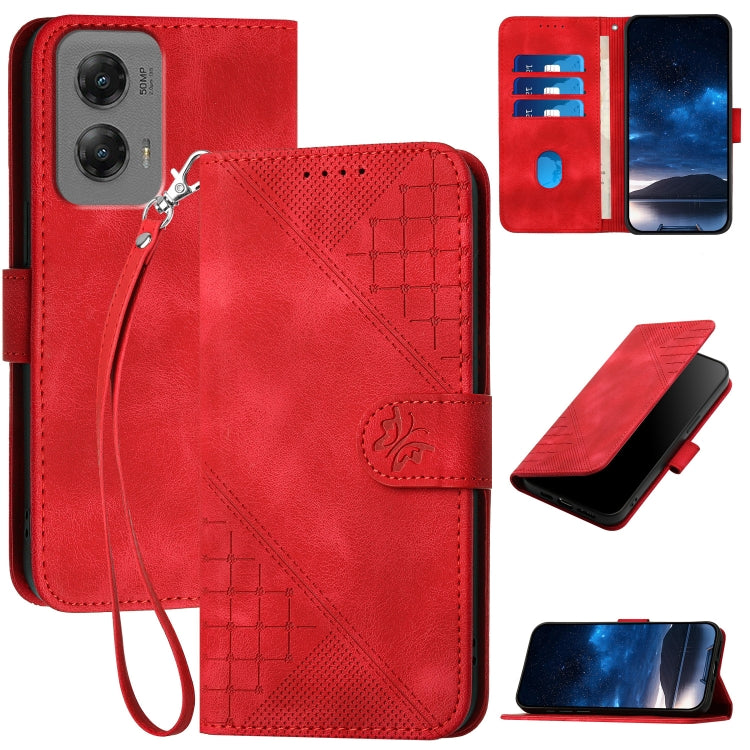 For Motorola Moto G Stylus 5G 2024 YX0080 Grid Butterfly Embossed Pattern Flip Leather Phone Case with Lanyard(Red) - Motorola Cases by PMC Jewellery | Online Shopping South Africa | PMC Jewellery | Buy Now Pay Later Mobicred