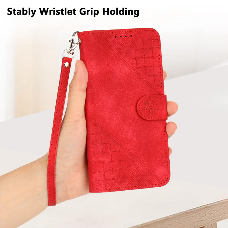 For Motorola Moto G Stylus 5G 2024 YX0080 Grid Butterfly Embossed Pattern Flip Leather Phone Case with Lanyard(Red) - Motorola Cases by PMC Jewellery | Online Shopping South Africa | PMC Jewellery | Buy Now Pay Later Mobicred