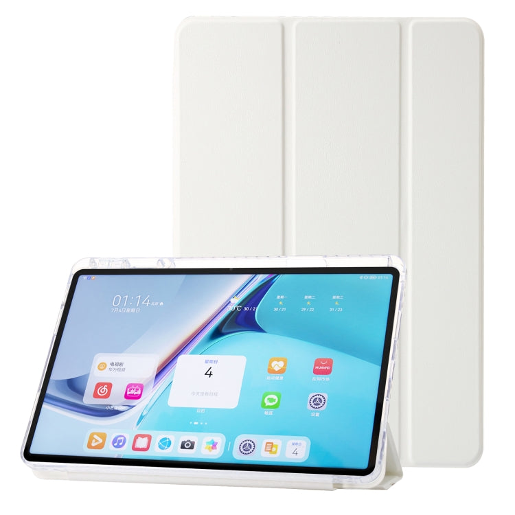 For Huawei Matepad SE 11 2024 Clear Acrylic 3-Fold Leather Tablet Case(White) - Huawei by PMC Jewellery | Online Shopping South Africa | PMC Jewellery | Buy Now Pay Later Mobicred