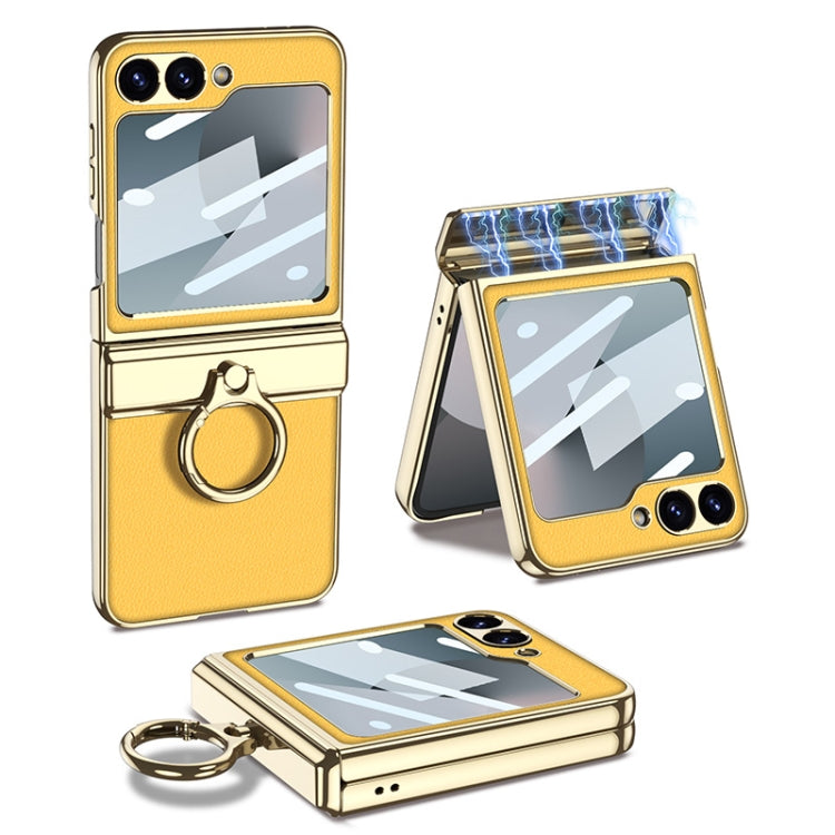 For Samsung Galaxy Z Flip6 GKK Integrated Electroplated Litchi Texture Leather Phone Case with Ring(Yellow) - Galaxy Z Flip6 5G Cases by GKK | Online Shopping South Africa | PMC Jewellery | Buy Now Pay Later Mobicred