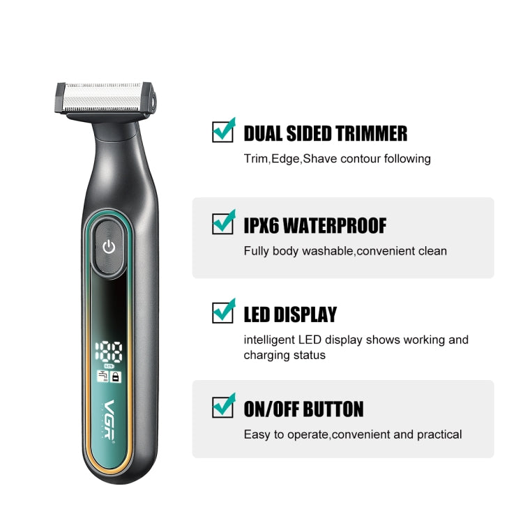 VGR V-360 5W USB Digital Display Electric T-shaped Shaver(Green) - Shavers & Accessories by VGR | Online Shopping South Africa | PMC TechLife | Buy Now Pay Later Mobicred