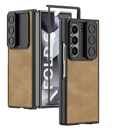 For Samsung Galaxy Z Fold6 GKK Integrated Ultra-thin Sliding Window Frosted Leather Phone Case(Brown) - Galaxy Z Fold6 5G Cases by GKK | Online Shopping South Africa | PMC Jewellery | Buy Now Pay Later Mobicred