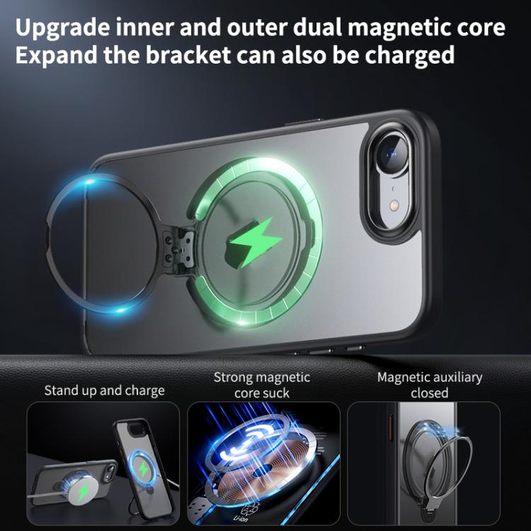 For iPhone 16e Double Ring MagSafe Magnetic Holder Phone Case(Matte Grey) - iPhone 16e Cases by PMC TechLife | Online Shopping South Africa | PMC TechLife | Buy Now Pay Later Mobicred